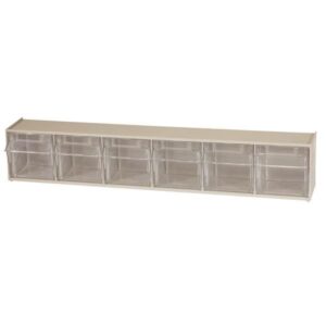 Akro-Mils Tiltview Bins Cabinet System, 6 Bin, 3 3/4"L x 4 1/2"H x 23 5/8"W, Clear/Stone, 1/Each