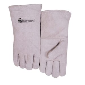 Leather Welder's Gloves, Shoulder Split Cowhide, Large, Gray