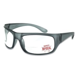 Bifocal Safety Glasses, 1.5 Diopter, Clear Polycarbonate Lens/Tint, Black Frame