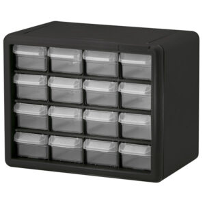 Akro-Mils Plastic Storage Cabinet, 16 Drawer (Small), Black, 1/Each