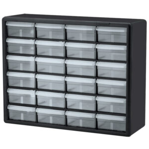 Akro-Mils Plastic Storage Cabinet, 24 Drawer (Large), Black, 1/Each