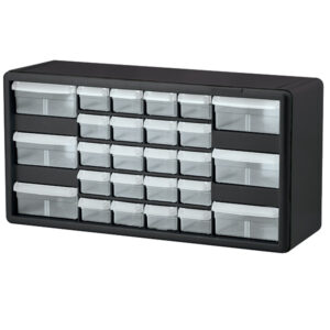 Akro-Mils Plastic Storage Cabinet, 26 Drawer (6 Large/20 Small), Black, 1/Each