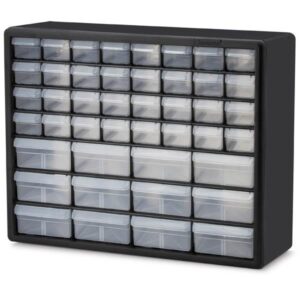 Akro-Mils Plastic Storage Cabinet, 44 Drawer (12 Large/32 Small), Black, 1/Each