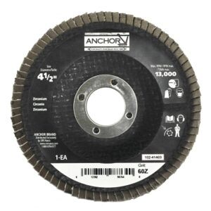 Abrasive High Density Flap Discs, 4 1/2 in, 60 Grit, 13,000 rpm, Flat