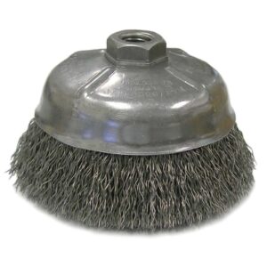 Crimped Wire Cup Brushes, 5 in Dia., 0.02 in Carbon Steel Wire