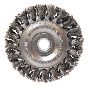 Aggressive Cleaning Knot Wheel Brush, 3 in D x 3/8 in W, 0.014 in Carbon Steel, 1/2 in