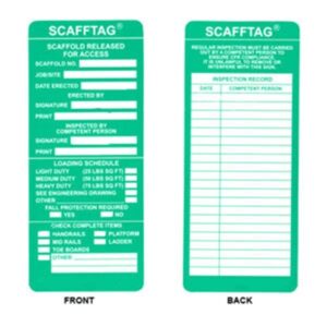 Brady Scafftag Inspection Inserts, 7 5/8" x 3 1/4", Green, 100/Pkg