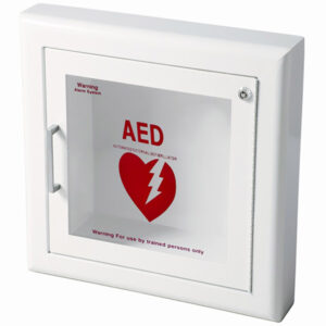 JL Industries Life Start Series AED Semi-Recessed Wall Cabinet w/ Siren, 14"L x 14"H x 6 3/4"W, White, 1/Each