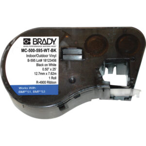 Brady BMP 41, BMP 51, & BMP 53 Indoor/Outdoor Vinyl Labels, 3/4" x 25'', Black/White, 1/Roll