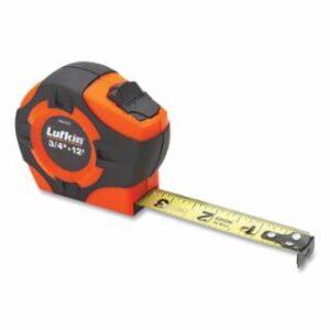 Lufkin P1000 Series Power Tape, 3/4 in W x 12 ft L, SAE, Yellow Clad A2 Blade, Hi-Viz Orange/Black Case
