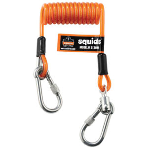Ergodyne Squids 3130M Coiled Cable Lanyards, 7" (Coiled), 50" (Extended), 5 lb, Orange, 1/Each