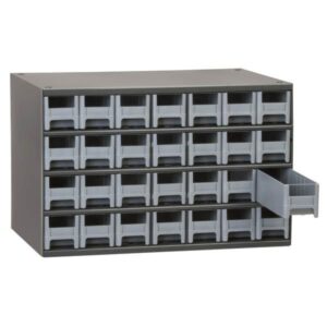 Akro-Mils 19-Series Heavy-Duty Steel Storage Cabinet, 28 Drawer (Drawer Dimensions: 2 1/16"H x 2 3/16"W x 10 9/16"D), Gray, 1/Each