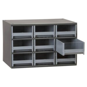 Akro-Mils 19-Series Heavy-Duty Steel Storage Cabinet, 9 Drawer (Drawer Dimensions: 3 1/16"H x 5 3/16"W x 10 9/16"D), Gray, 1/Each