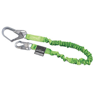 Honeywell Miller Manyard II Stretchable Shock-Absorbing Lanyard, w/ Single Leg & Locking Rebar Hook, Green, 1/Each
