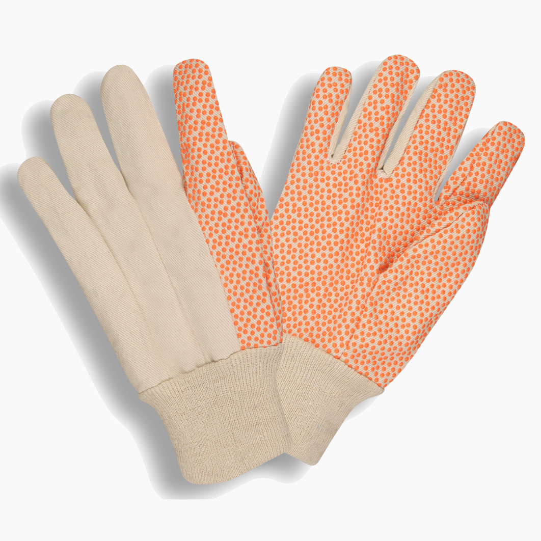 STANDARD WEIGHT, COTTON CANVAS, HI-VIS ORANGE PVC DOTS, KNIT WRIST