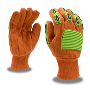 HI-VIS ORANGE DOUBLE PALM, POLYESTER/COTTON CORDED CANVAS, TPR PROTECTORS, ORANGE KNIT WRIST