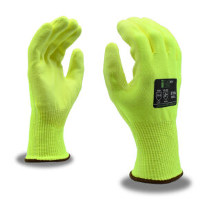 ION-HV?, HI-VIS YELLOW 13-GAUGE HPPE SHELL, HI-VIS YELLOW POLYURETHANE PALM COATING, ANSI CUT LEVEL A4