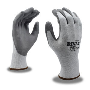 RIVAL LIGHT GRAY 13-GAUGE HPPE SHELL, GRAY POLYURETHANE PALM COATING, ANSI CUT LEVEL A2