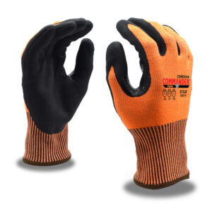 COMMANDER FOAM ORANGE, 13-GAUGE HPPE/GLASS/STEEL FIBER SHELL, BLACK FOAM NITRILE PALM COATING, NITRILE THUMB CROTCH, TOUCHSCREEN FINGERTIPS, ANSI CUT A7