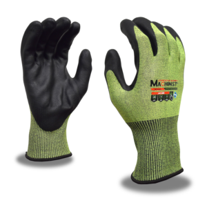 MACHINIST, HI-VIS GREEN, 15-GAUGE HPPG SHELL, FOAM NITRILE PALM COATING, TOUCHSCREEN, SANITIZED TREATMENT, ANSI CUT LEVEL A5