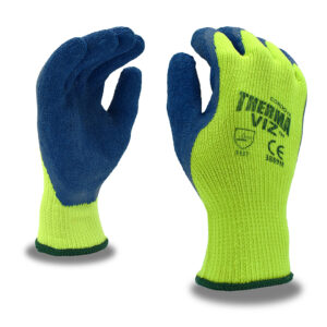 THERMA-VIZ?, 10-GAUGE, HI-VIS GREEN, BRUSHED, LOOP-IN, ACRYLIC TERRY SHELL, BLUE LATEX PALM COATING