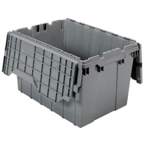 Akro-Mils Attached Lid Container, 12 gal, 21 1/2"L x 12 1/2"H x 15"W, Gray, 1/Each