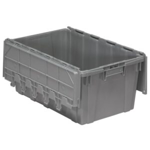Akro-Mils Attached Lid Container, 17 gal, 27"L x 17"H x 12 1/2"W, Gray, 1/Each