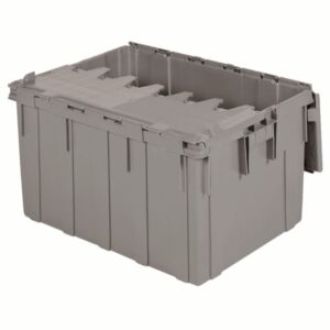 Akro-Mils Attached Lid Container, 28 gal, 28"L x 15 1/2"H x 21"W, Gray, 1/Each