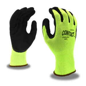 13-GAUGE, HI-VIS GREEN NYLON SHELL, BLACK FOAM LATEX PALM COATING