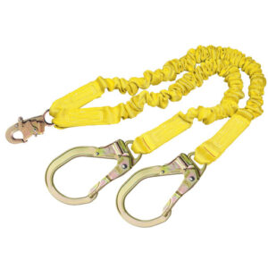 3M DBI-SALA 6' Shockwave2 1 1516" Polyester Tubular Web Twin-Leg Tie-Off Shock-Absorbing Lanyard With Snap Hook And Flat Steel Rebar Hooks