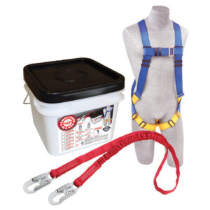3M DBI-SALA PROTECTA PRO Compliance-In-A-Can Light Roofer's Fall Protection Kit (Includes 1191995 First Harness, 1340220 Pro-Stop 6' Single-Leg Shock Absorbing Lanyard, Bucket And 3600 lb Gated Hooks)
