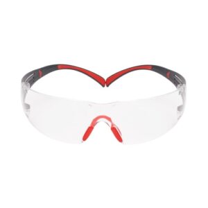 3M SecureFit Pressure Diffusion Temple Frameless Red And Gray Safety Glasses With Clear Scotchgard Polycarbonate Anti-Fog Lens