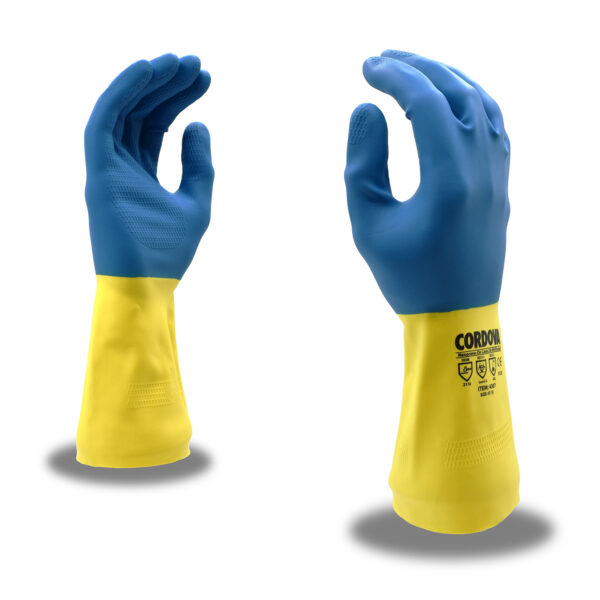 BLUE/YELLOW, NEOPRENE ON LATEX, FLOCK-LINED, STRAIGHT CUFF, 28-MIL