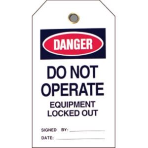 Brady Lockout Tags, Danger: "Do Not Operate Equipment...", Vinyl, 5 1/2" x 3", Red/Black/White, 25/Pkg