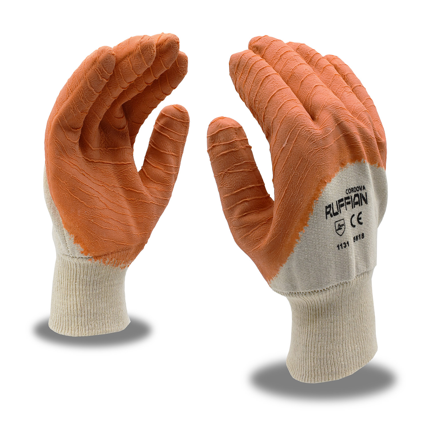 RUFFIAN PREMIUM RUBBER DIPPED, JERSEY LINED, ORANGE CRINKLE FINISH, KNIT WRIST