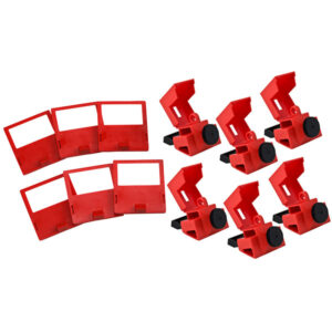 Brady Clamp-On Breaker Lockouts, 480/600 VAC, 3 1/4"H x 1 5/8"W x 2 3/16"D, Red, 6/Pkg