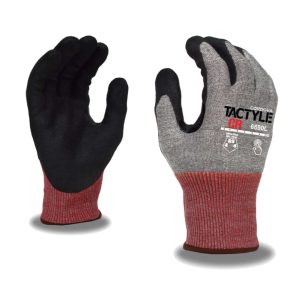 Tactyle, 18 Gauge HPPE / Tungsten Steel A9 Level Cut-Resistant Touchscreen Food-Safe Gloves with Tuf-Cor Sandy Nitrile Palm Coating