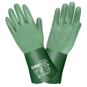 CHEM-COR GREEN DOUBLE DIPPED NEOPRENE, SANDPAPER GRIP, INTERLOCK LINED, 12-INCH