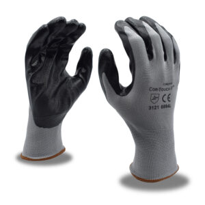 COR-TOUCH II 13-GAUGE, GRAY POLYESTER SHELL, BLACK FLAT NITRILE PALM COATING