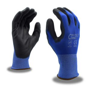 COR-TOUCH CONNECT 13-GAUGE, BLUE NYLON SHELL, TOUCH SCREEN THUMB, INDEX & MIDDLE FINGER, BLACK POLYURETHANE PALM COATING