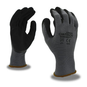 COR-TOUCH SAND-GRIP 13-GAUGE, GRAY POLYESTER SHELL, BLACK SANDY NITRILE PALM COATING
