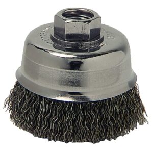 Crimped Wire Cup Brush, 3 in Dia, 5/8 in-11 Arbor, 0.012 in Carbon Steel