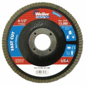 Vortec Pro, Abrasive Flap Disc, 4-1/2 in dia, 80 Grit, 7/8 Arbor, 13000 rpm, Type 29,