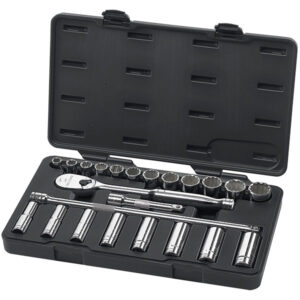 GearWrench 23-Piece, 6-Point Deep & 12-Point Standard Mechanics Tool Set, SAE, 1/2" Drive, 1/Each