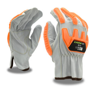 OGRE-GT PREMIUM GRAIN GOATSKIN DRIVER, UNLINED, PADDED DOUBLE PALM, KEYSTONE THUMB, ORANGE TPR PROTECTORS