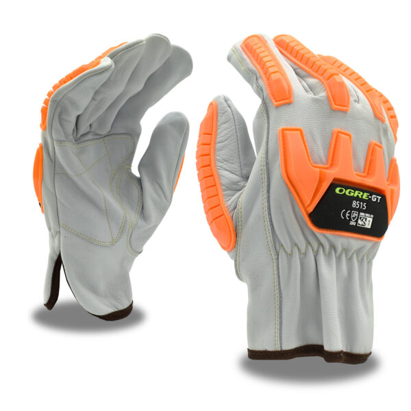 OGRE-GT PREMIUM GRAIN GOATSKIN DRIVER, UNLINED, PADDED DOUBLE PALM, KEYSTONE THUMB, ORANGE TPR PROTECTORS