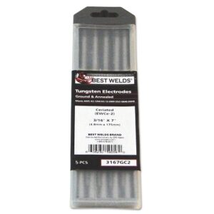 Tungsten Electrode, 2% Ceria Ground, 7 in, Size 3/16, 5/PK