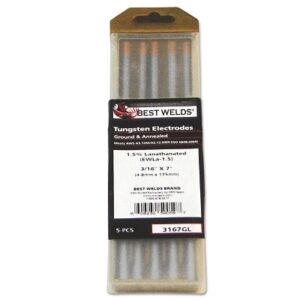 Tungsten Electrode, 1.5% Lanthanated, 7 in, Size 3/16, 5/PK