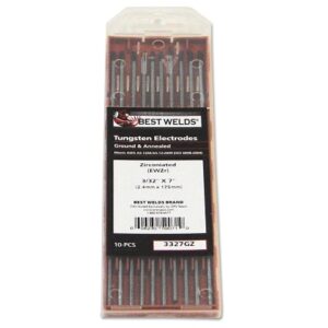 Tungsten Electrode, Zirconiated, 3 in, Size 3/32, 10/PK