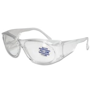 Full-Lens Magnifying Safety Glasses, 1.5 Diopter, Clear Polycarbonate Lens/Tint, Clear Frame